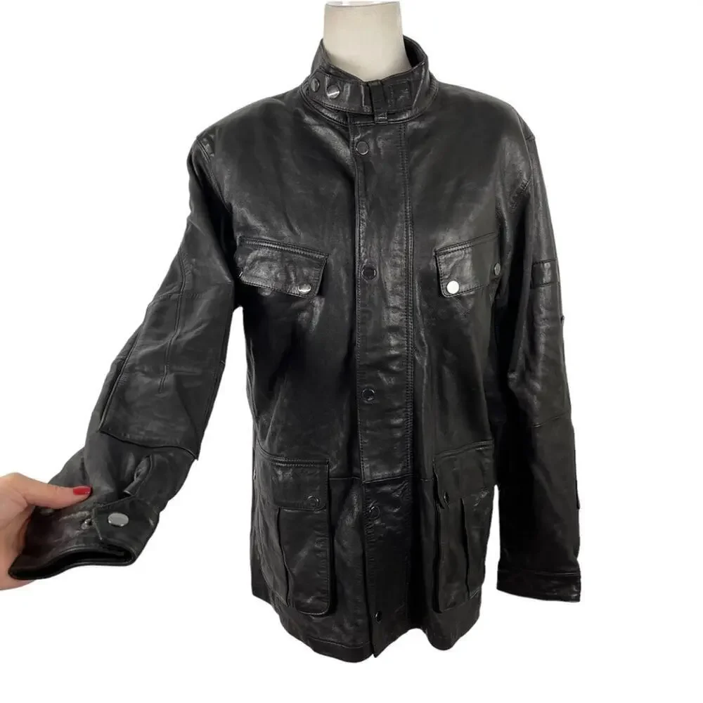 BARBOUR INTERNATIONAL MEN'S SADDLER BLACK LEATHER JACKET SIZE XL MLT0060BK31 - Picture 5 of 16